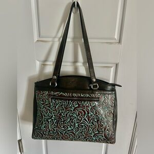 Patricia Nash Dark Brown Tooled Poppy Italian Leather Tote Shoulder Bag (M3020)